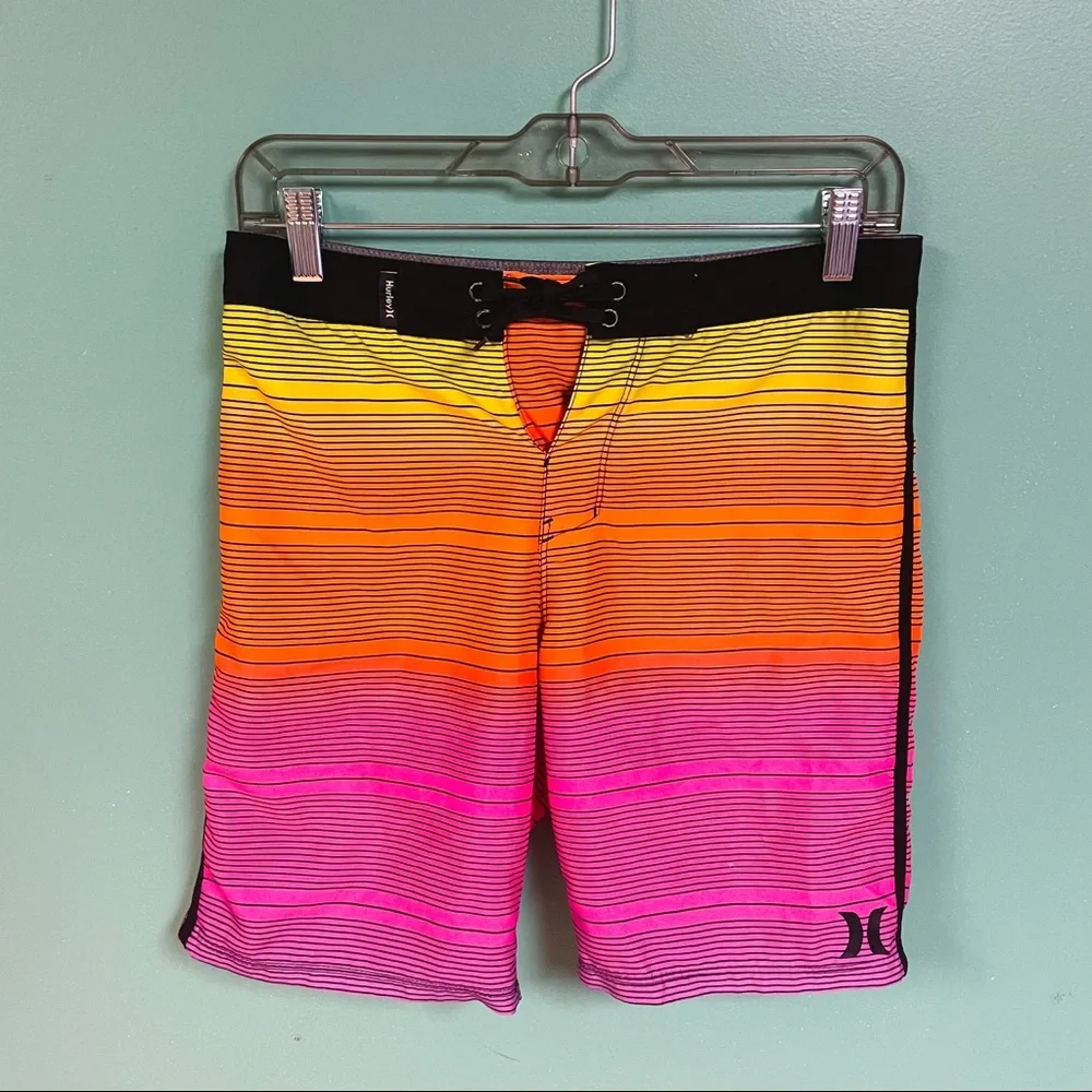 Hurley Yellow Orange & Pink Neon Ombré Shoreline Boardshorts Boys Size 14